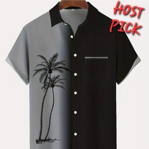 Men's Black and Gray Palm Tree Casual Shirt